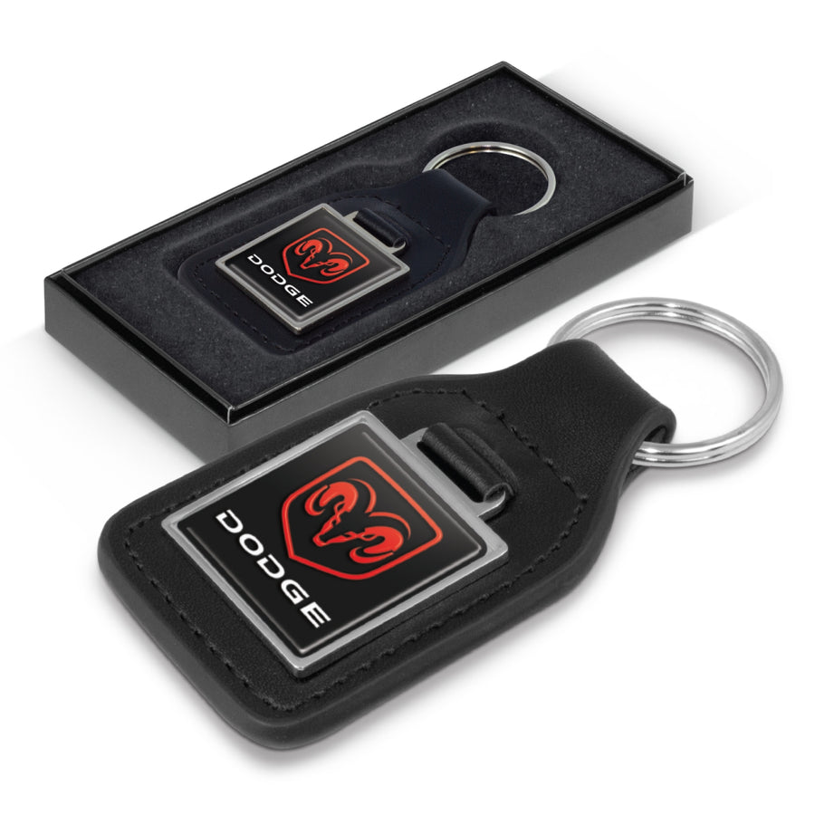 Baron Leather Key Ring - Square (Black/Silver)