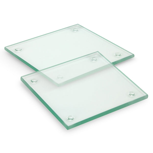 Crystal Glass Coaster - Set of 2 - Square - Full Colour (Clear)