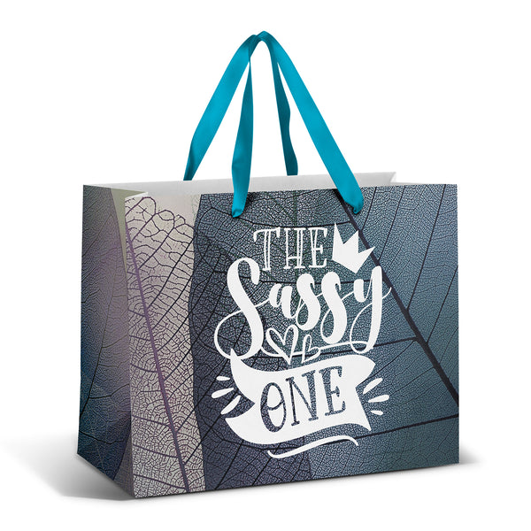 Canvas Large Ribbon Handle Paper Bag - Full Colour (Purple)