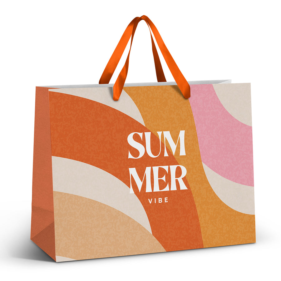 Canvas Extra Large Ribbon Handle Paper Bag - Full Colour (Orange)