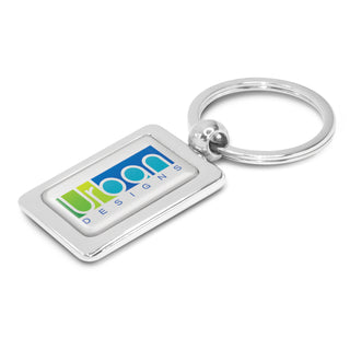 Chrome Rectangular Metal Key Ring (Shiny Chrome) — Resin Dome