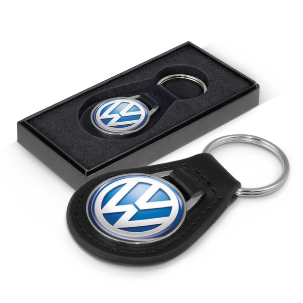 Burr Leather Key Ring - Round (Black/Silver)