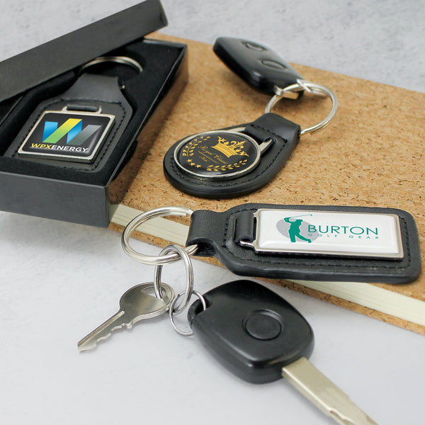 Burr Leather Key Ring - Round (Black/Silver)