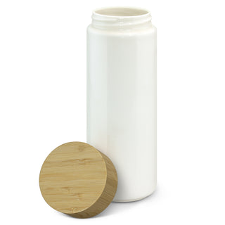 Basin Double Wall Ceramic Bottle (White/Natural) — Open