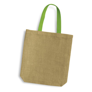 Harbour Jute Tote Bag - Coloured Handles (Bright Green)