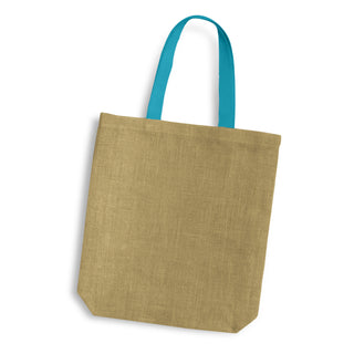 Harbour Jute Tote Bag - Coloured Handles (Light Blue)