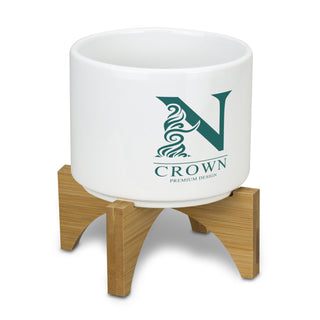 Grove Planter with Bamboo Base (White/Natural)