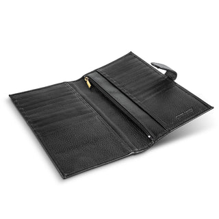 Pierre Cardin Leather Passport Wallet (Black) — Open