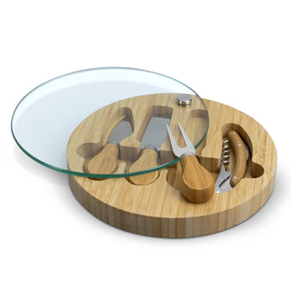 NATURA Glass & Bamboo Cheese Board (Clear/Natural) — Open