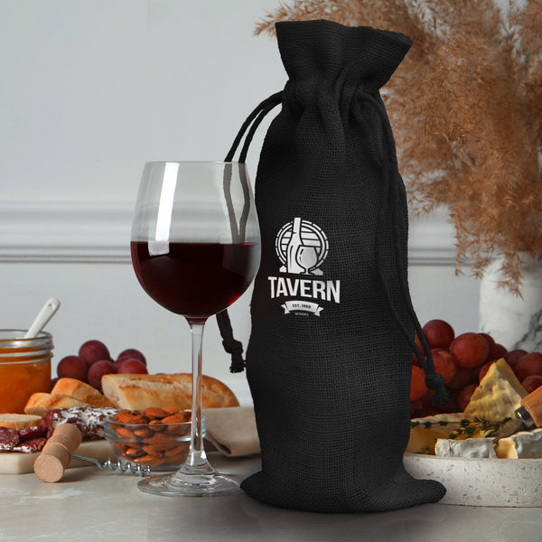 Hemp Jute Wine Drawstring Bag (Black)