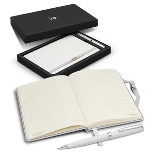 Pierre Cardin Nouvelle Notebook and Pen Gift Set (Navy) — White - Open