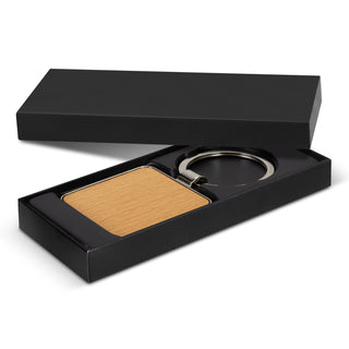 Fob Key Ring - Square (Silver/Natural) — Silver - Gift Box