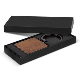 Fob Key Ring - Square (Silver/Natural) — Gunmetal - Gift Box