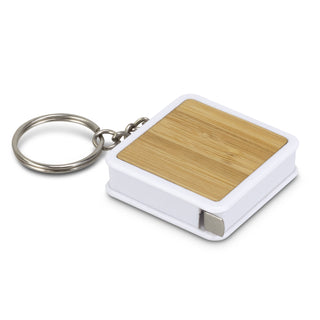 Fob Bamboo Tape Measure Key Ring (White/Natural)