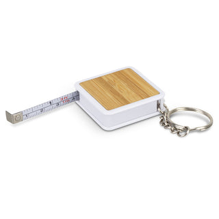 Fob Bamboo Tape Measure Key Ring (White/Natural) — Tape Measure