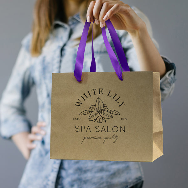 Boutique Medium Ribbon Handle Paper Bag (Purple)