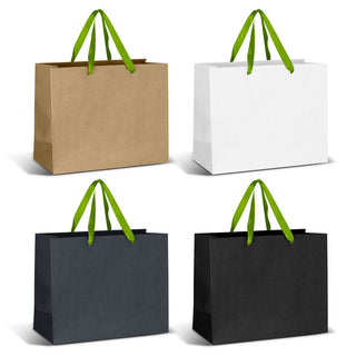 Boutique Large Ribbon Handle Paper Bag (Red) — Bright Green Ribbon