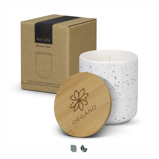 NATURA Candle with Bamboo Lid (White Speckle) — Impact Aware