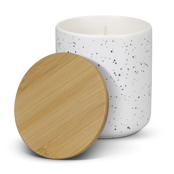 NATURA Candle with Bamboo Lid (White Speckle)