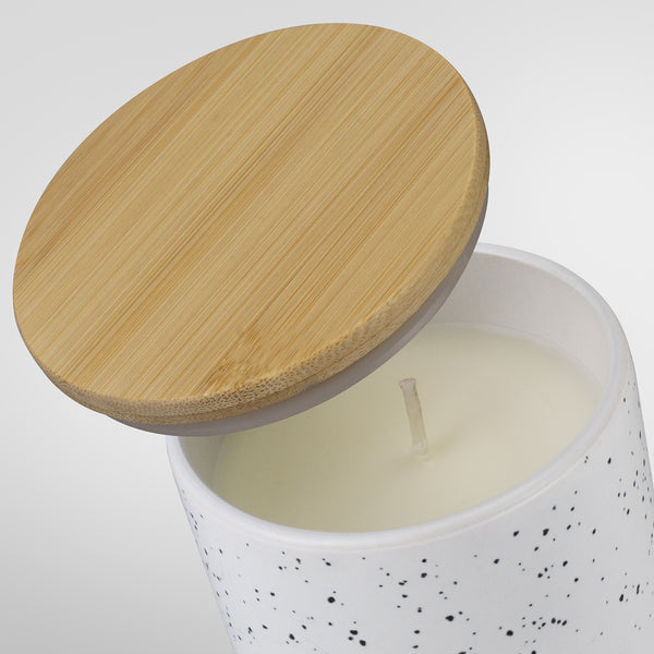 NATURA Candle with Bamboo Lid (White Speckle)
