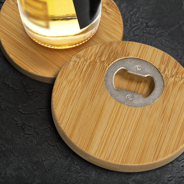 Hearth Bottle Opener Coaster - Set of 2 - Round (Natural/Silver)