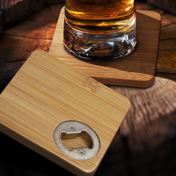 Hearth Bottle Opener Coaster - Set of 2 - Square (Natural/Silver)