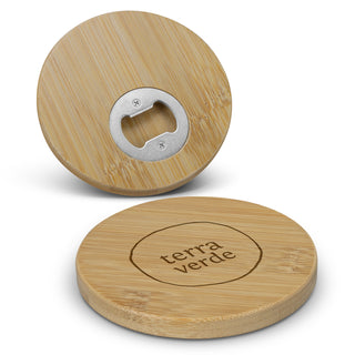 Grove Bamboo Bottle Opener Coaster - Round (Natural/Silver)