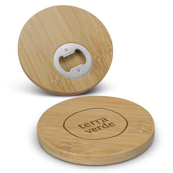 Grove Bamboo Bottle Opener Coaster - Round (Natural/Silver)