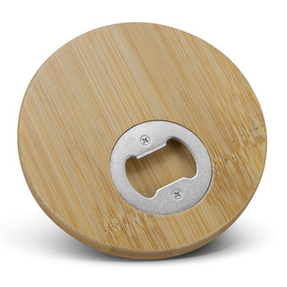 Grove Bamboo Bottle Opener Coaster - Round (Natural/Silver) — Detail