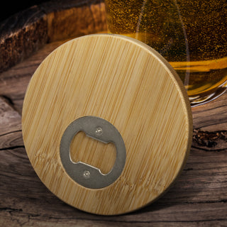 Grove Bamboo Bottle Opener Coaster - Round (Natural/Silver) — Feature