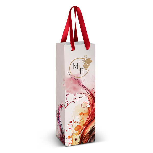 Canvas Wine Ribbon Handle Paper Bag - Full Colour (Bright Green)