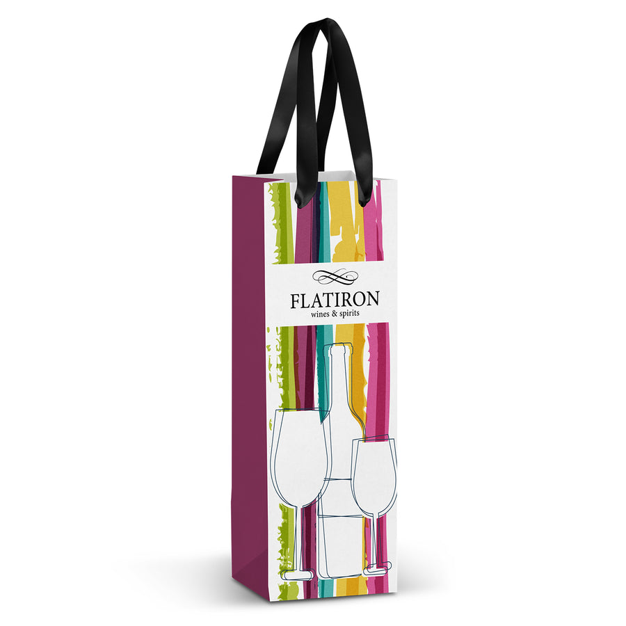 Canvas Champagne Ribbon Handle Paper Bag - Full Colour (Pink)