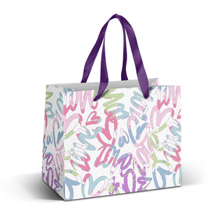 Canvas Medium Ribbon Handle Paper Bag - Full Colour (Pink)