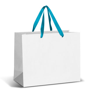Canvas Large Ribbon Handle Paper Bag - Full Colour (Light Blue) — White