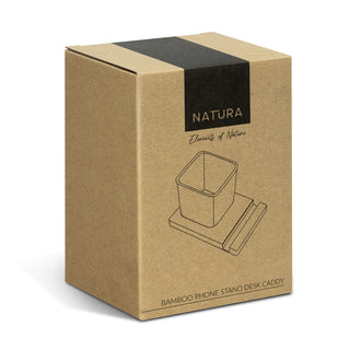 NATURA Bamboo Phone Stand Desk Caddy (Natural/Grey) — Gift Box