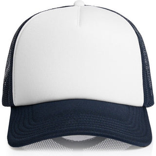 AS Colour 1163 Frame Foam Two-Tone Trucker - Front View | color:White/Navy|view:front