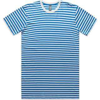 AS Colour 5028 Staple Stripe Tee - Front View | color:Natural/Mid Blue|view:front