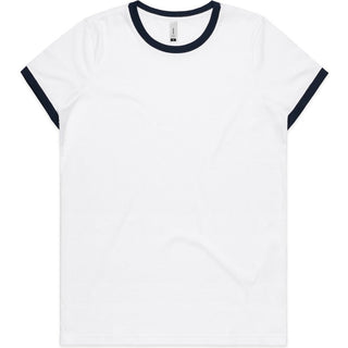 AS Colour 4053 Wo's Maple Ringer Tee - Front View | color:White/Navy|view:front