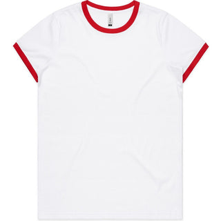AS Colour 4053 Wo's Maple Ringer Tee - Front View | color:White/Red|view:front