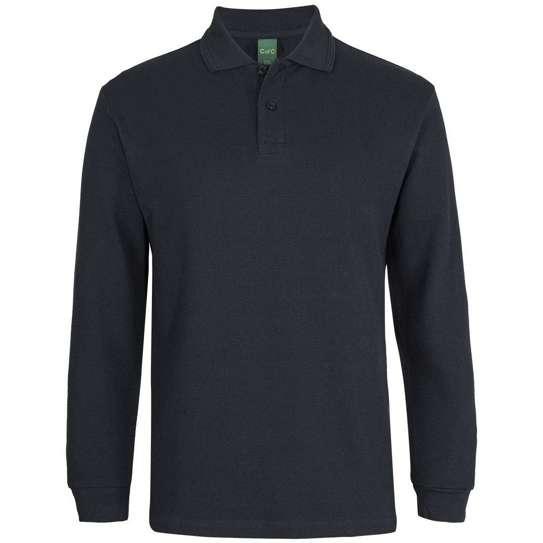 JB's Wear 2PCL 320g L/S Popcorn Cotton Polo - Front View | color:Black|view:front
