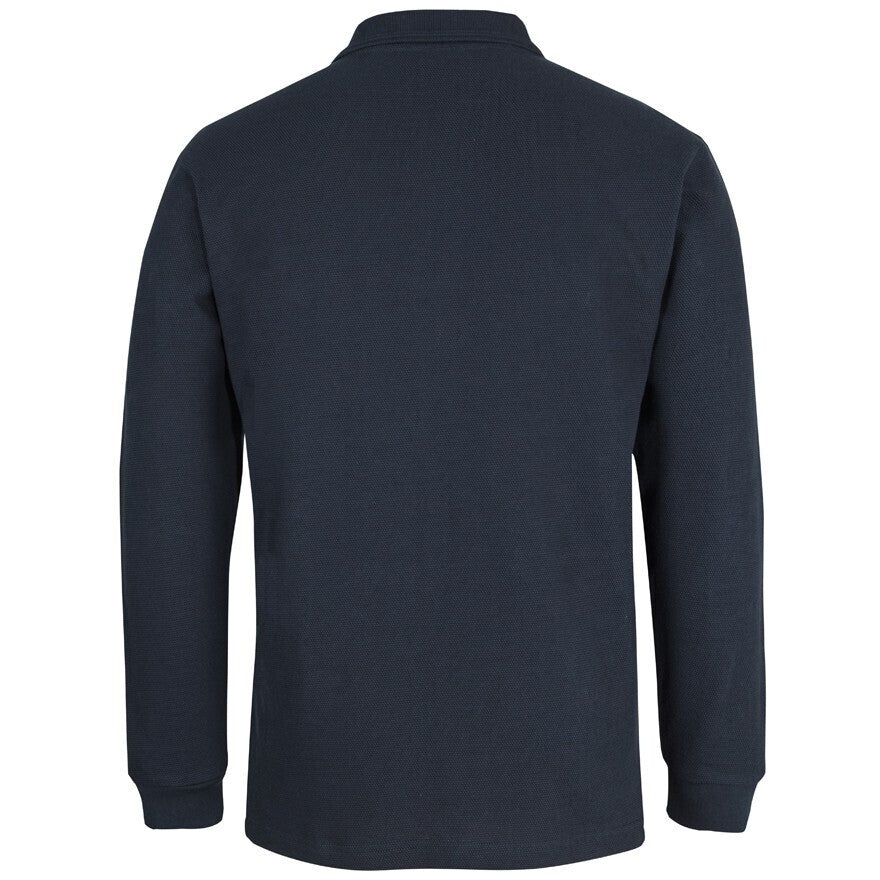 JB's Wear 2PCL 320g L/S Popcorn Cotton Polo - Back View | color:Navy|view:back