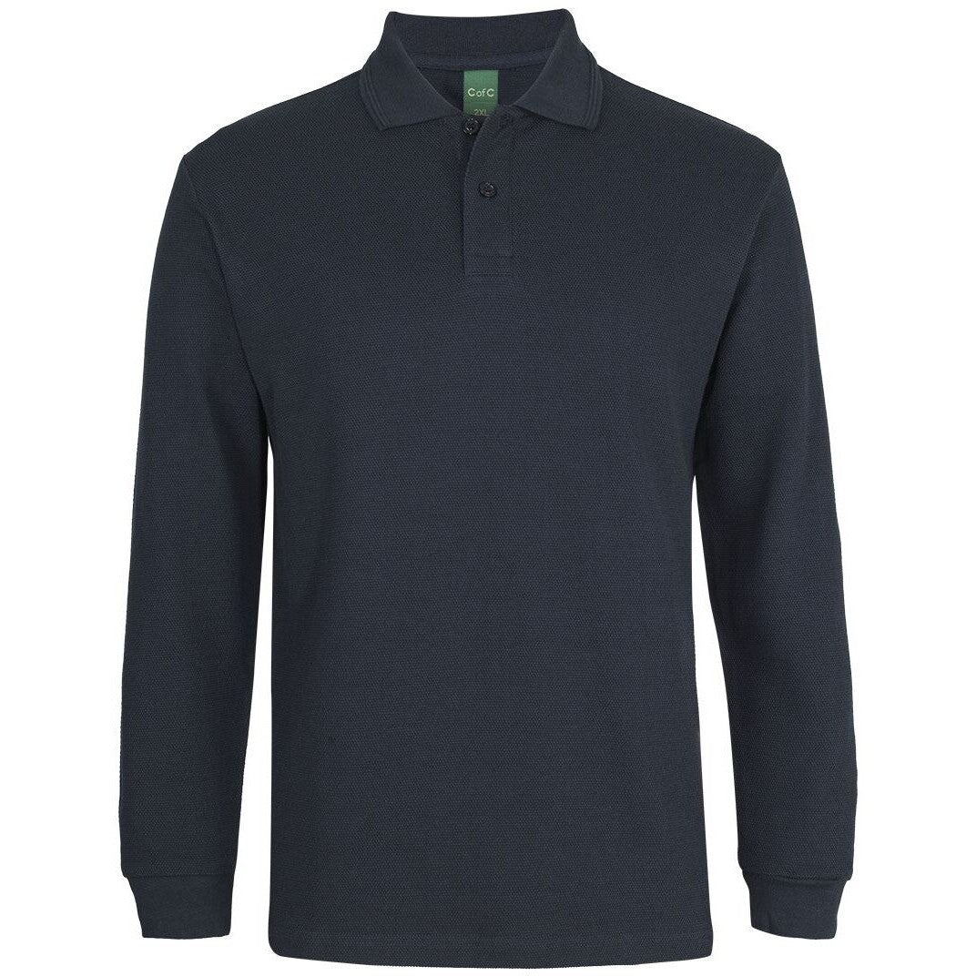 JB's Wear 2PCL 320g L/S Popcorn Cotton Polo - Front View | color:Navy|view:front