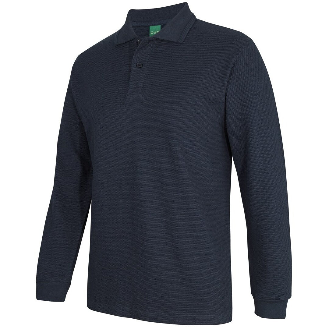 JB's Wear 2PCL 320g L/S Popcorn Cotton Polo - Side View | color:Navy|view:side