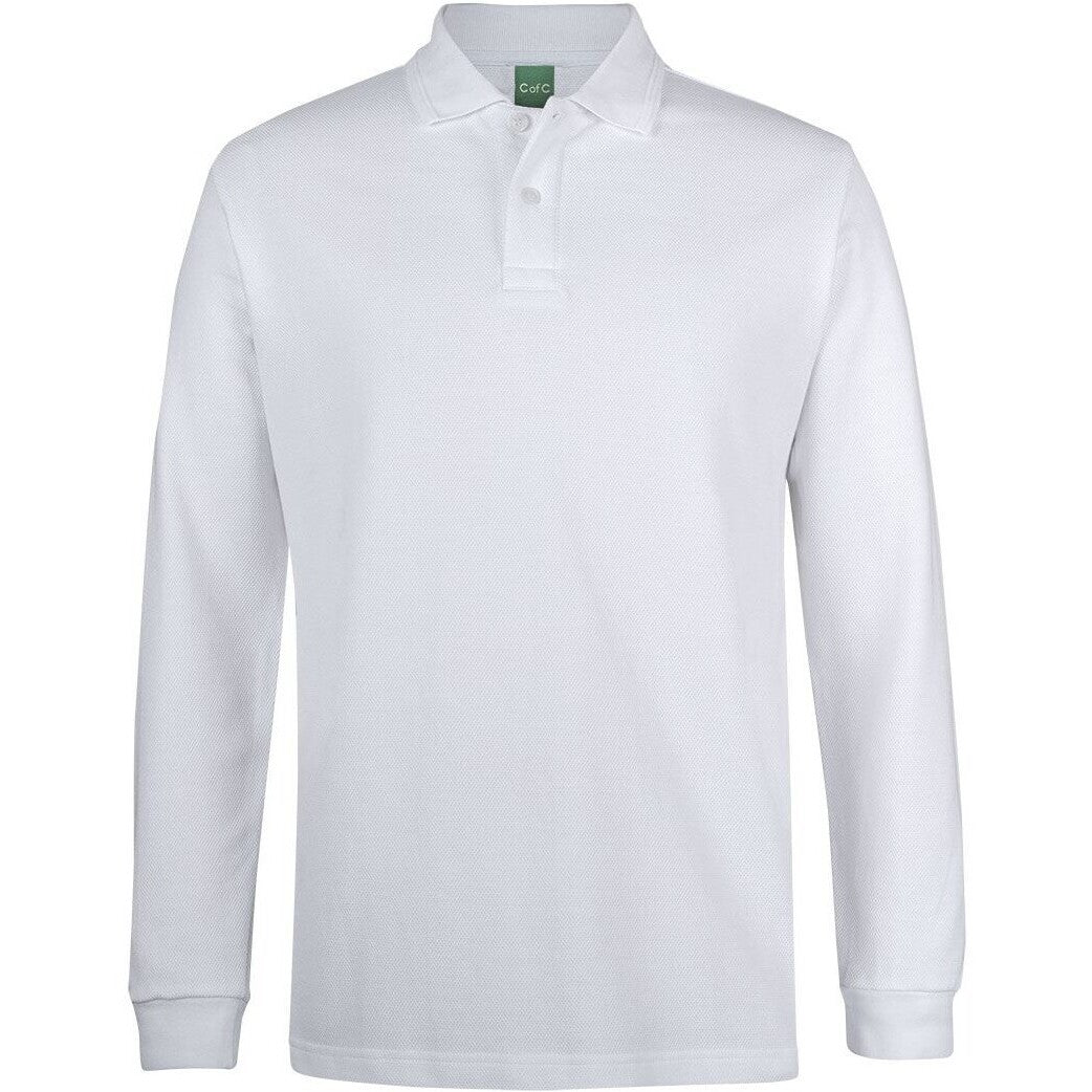 JB's Wear 2PCL 320g L/S Popcorn Cotton Polo - Front View | color:White|view:front