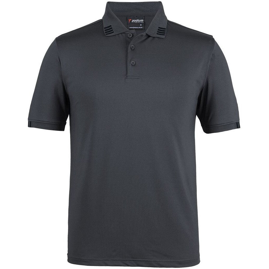 JB's Wear 7S4P 4 Stripe S/S Stretch Polo - Front View | color:Charcoal/Black|view:front