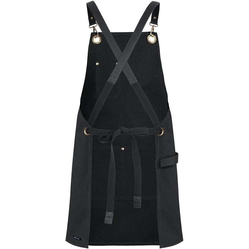 JB's Wear 5ACBP 65x75 Brass Eyelet Canvas Apron with PU Strap - Back View | color:Black/Black|view:back