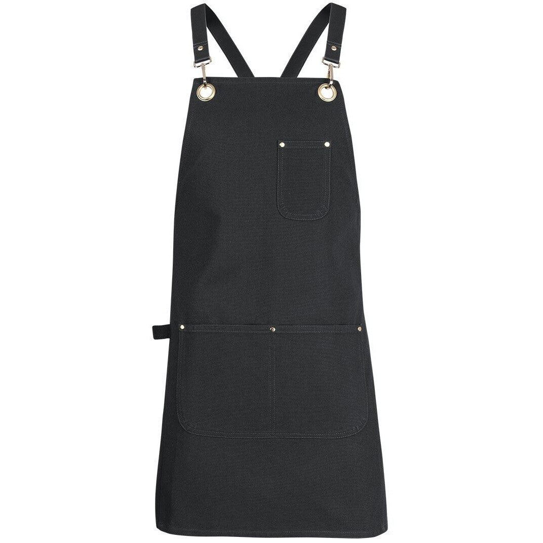 JB's Wear 5ACBP 65x75 Brass Eyelet Canvas Apron with PU Strap - Front View | color:Black/Black|view:front