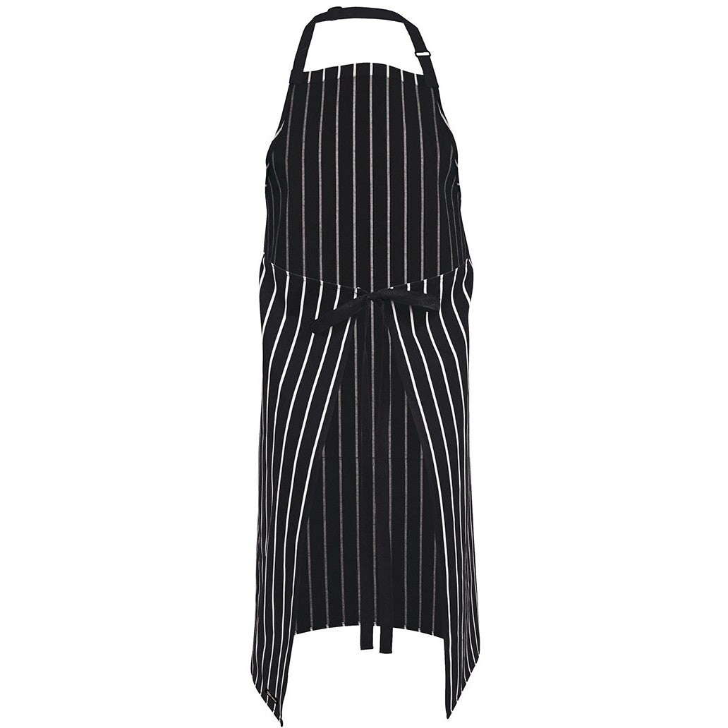 JB's Wear 5BS Bib Striped Apron with Pocket - Back View | color:Black/White|view:back
