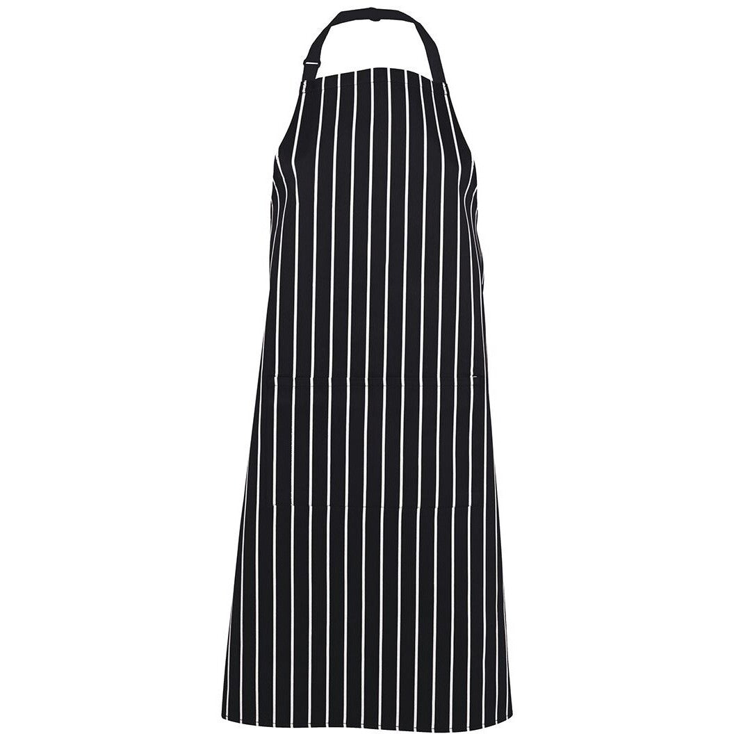 JB's Wear 5BS Bib Striped Apron with Pocket - Front View | color:Black/White|view:front