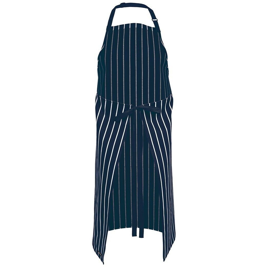 JB's Wear 5BS Bib Striped Apron with Pocket - Back View | color:Navy/White|view:back